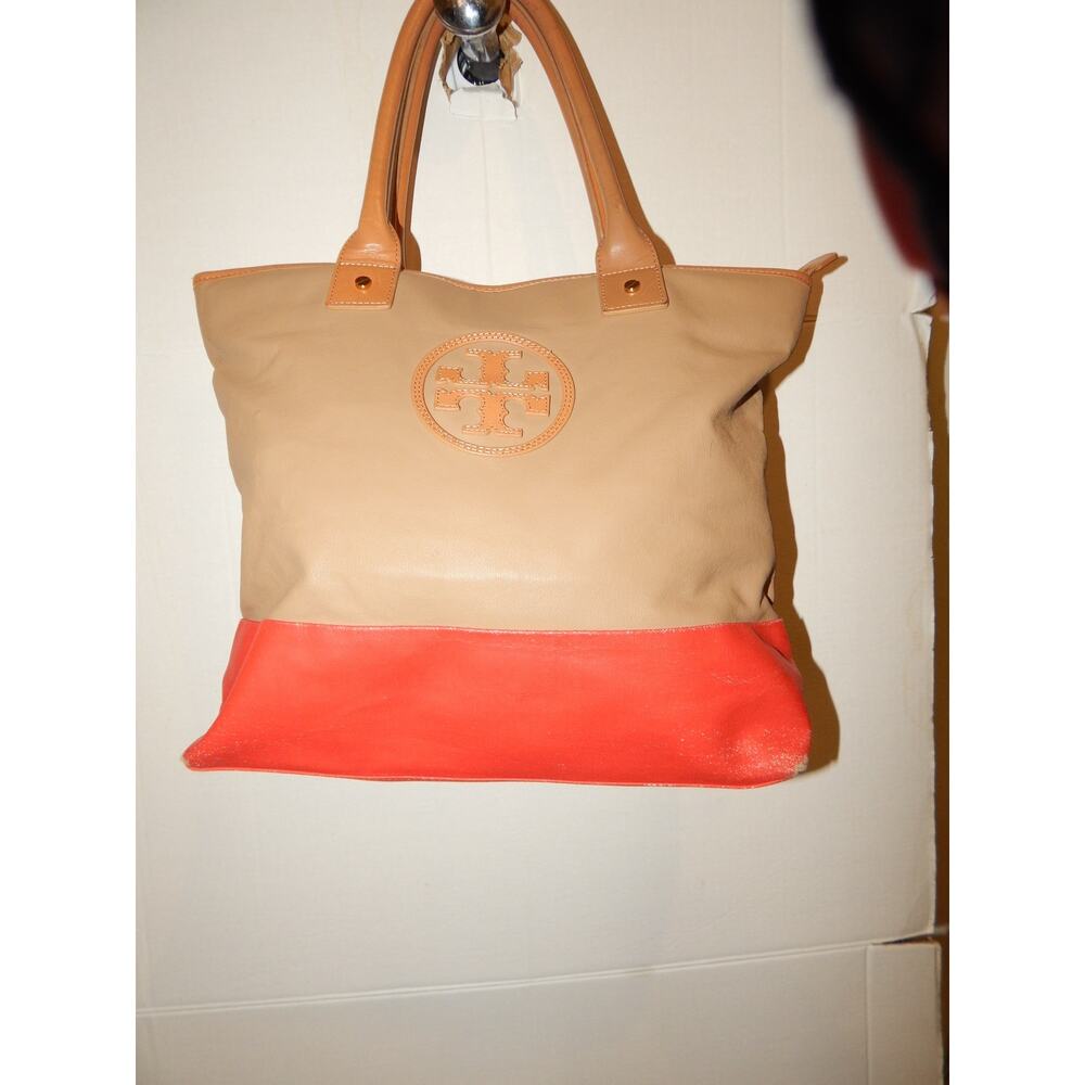 Tory Burch Tan Orange Coated Leather Tote Handbag - Picture 11 of 14